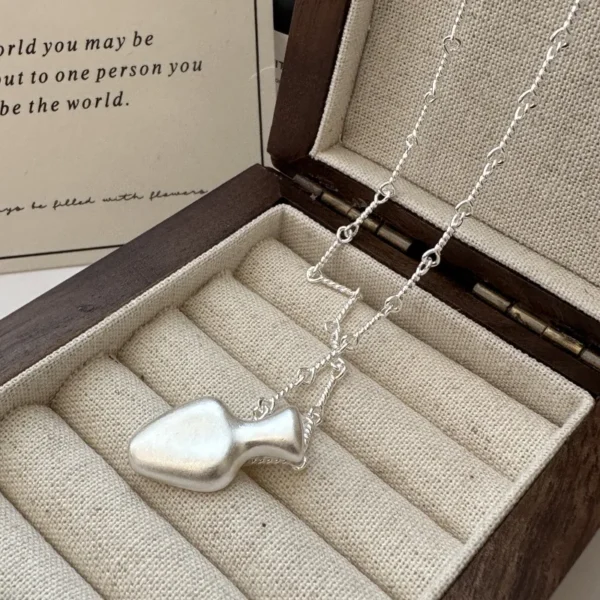 S925 Sterling Silver Matte Small Bottle Simple Collarbone Necklace Korean Version Japan Retro Personalized Collarbone Chain