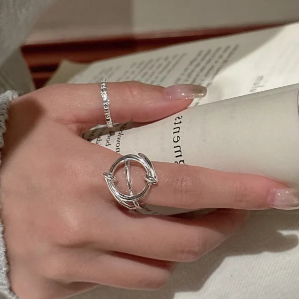 S925 Sterling Silver European Niche Design Sense Retro Circle Fashion Ring Korean Version Simple INS Style Personalized Ring