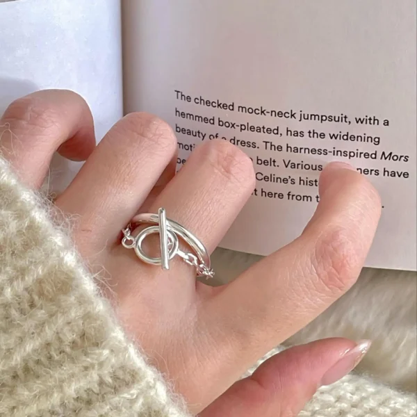 Korean Version 925 Sterling Silver OT Ring Simple Double Chain Open Ring Original Handmade Real Silver Factory Wholesale