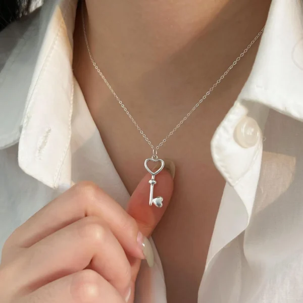CHOZON 925 Sterling Silver Love Key Necklace Simple Temperament Ins Necklace Gift