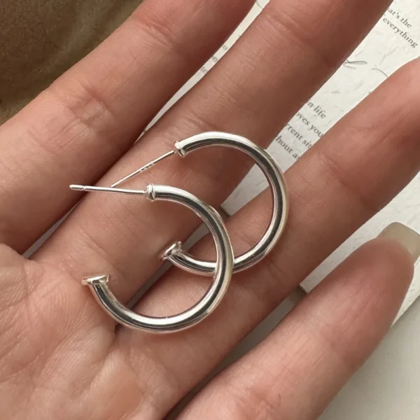 S925 Sterling Silver Spanish Basic Simple C-shaped Earrings Japanese Retro Fashionable Personalized Stud Ear Jewelry Wholesale