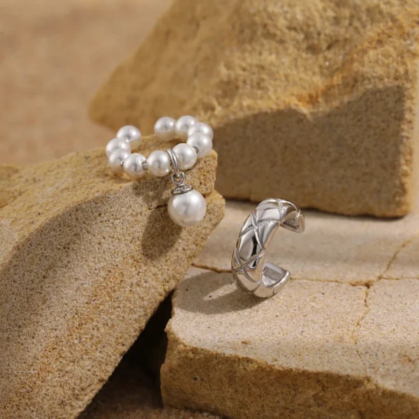 Diamond Pattern Ear Clips Women's Simple Style S925 Sterling Silver Niche Personality Temperament Versatile Bead Tremella