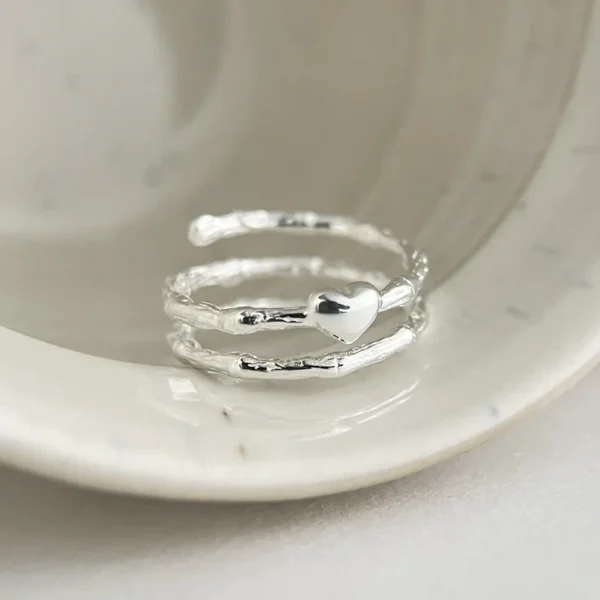 925 Sterling Silver Irregular Texture Love Ring Women's Simple Light Luxury Fashionable Personality Three-layer Open Ring J0443