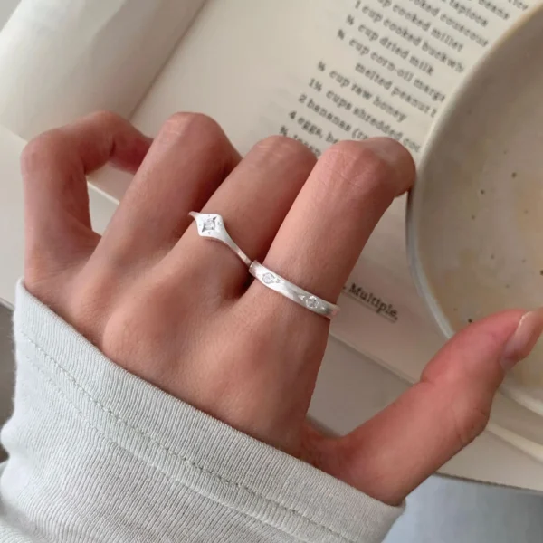 S925 Sterling Silver Matte Brushed Octagram Flash Zirconium Ring Female Korean Ins Retro Niche Design New Ring