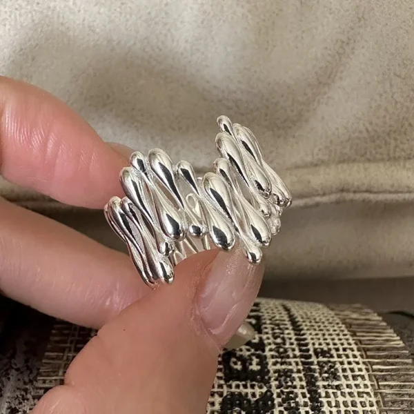 S925 Sterling Silver Japanese Niche Design Feeling Water Drop Ring Blogger Retro Simple Fashion Ring Silver Jewelry Wholesale