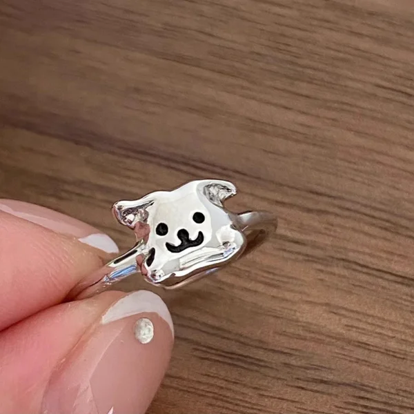 S925 Sterling Silver Cute Playful Puppy Ring Ins Sweet Cool Girl Simple Versatile Cartoon Dog Open Ring