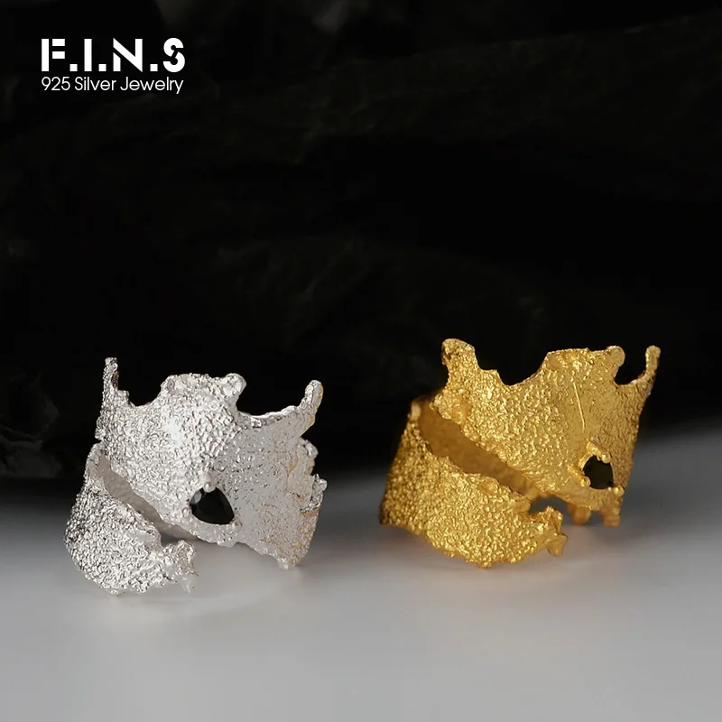 F.I.N.S Exaggerated Designer S925 Sterling Silver Burned Wrinkle Texture Ring INS Wide Open Black Zircon Index Finger Rings - 이미지 4