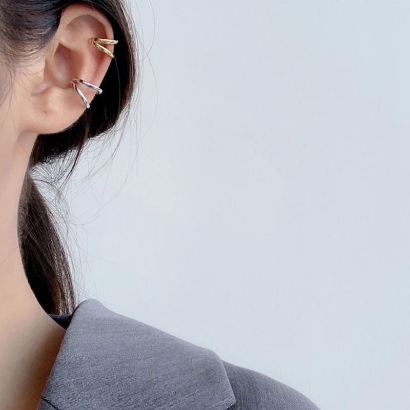 F.I.N.S 1PC INS Style Simple S925 Sterling Silver Double-Layer Open Geometric Ear Clip Without Pierced Silver 925 Jewelry - Image 3