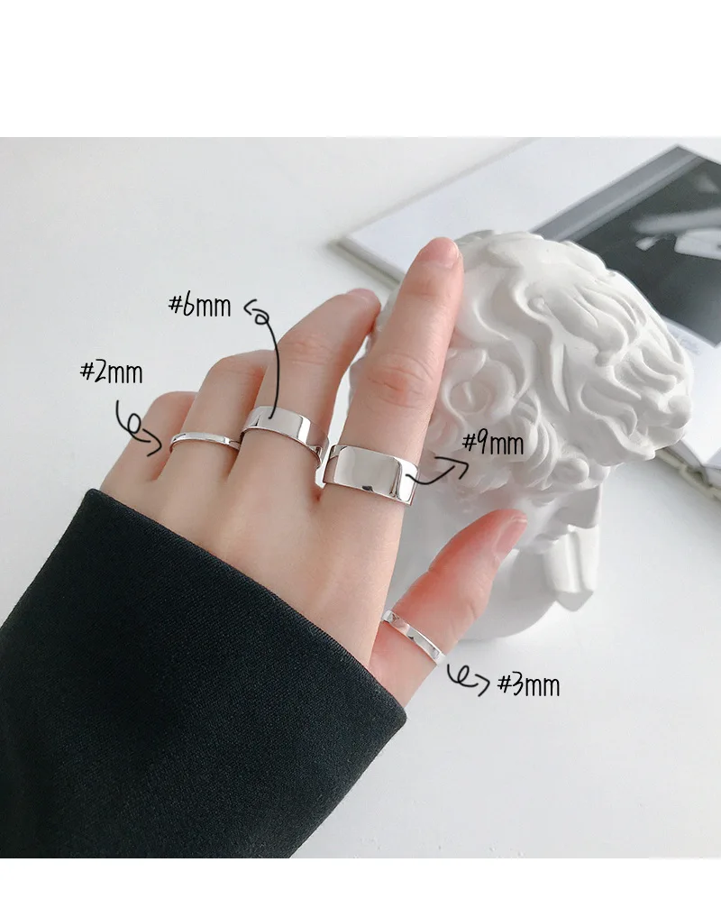 F.I.N.S Classic S925 Sterling Silver Wide Ring Punk Smooth Matte Open Finger Fine Jewelry for Women Men Minimalist Accessories - Image 4