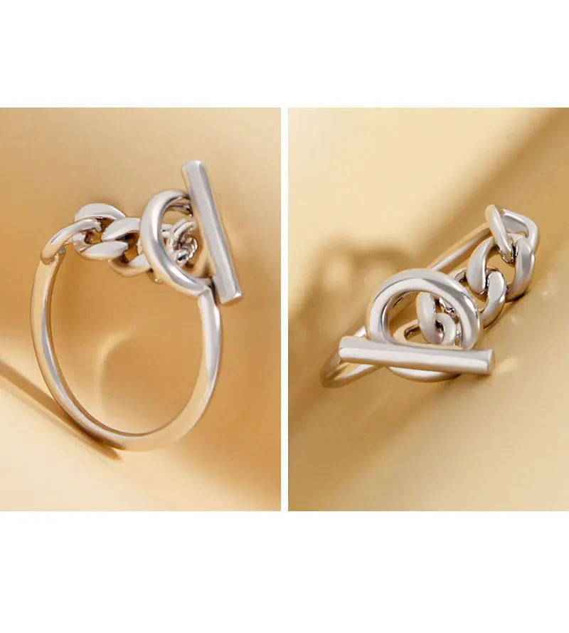 F.I.N.S NEW Unique Design Link Chain OT Buckle S925 Sterling Silver Ring Genuine Silver 925 Circle Bar Finger Ring Fine Jewelry - Image 5