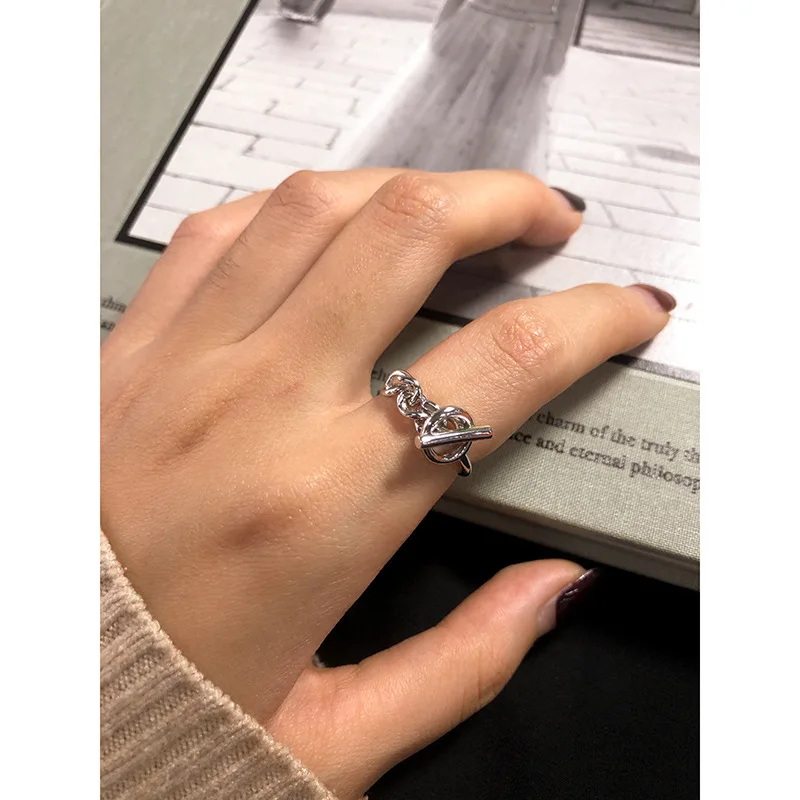 F.I.N.S NEW Unique Design Link Chain OT Buckle S925 Sterling Silver Ring Genuine Silver 925 Circle Bar Finger Ring Fine Jewelry - Image 4