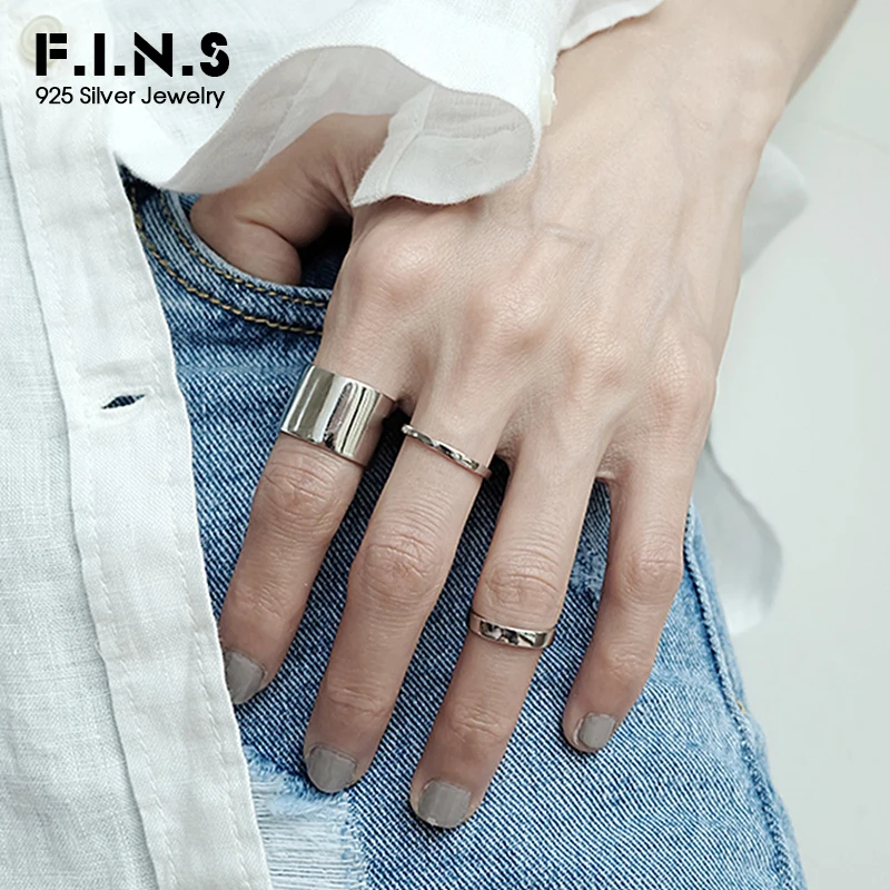 F.I.N.S Classic S925 Sterling Silver Wide Ring Punk Smooth Matte Open Finger Fine Jewelry for Women Men Minimalist Accessories - Image 2