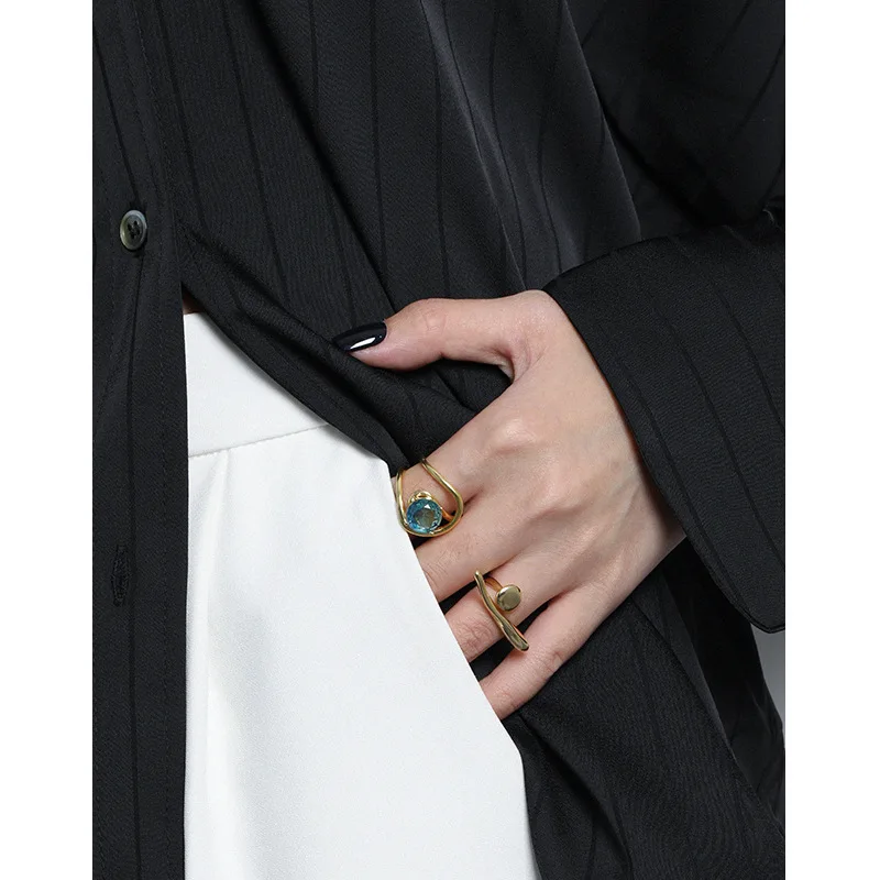 F.I.N.S Minimalist Irregular Overlap S925 Sterling Silver Open Ring Smooth Round Stick Resizable Finger Index Rings for Women - Image 3