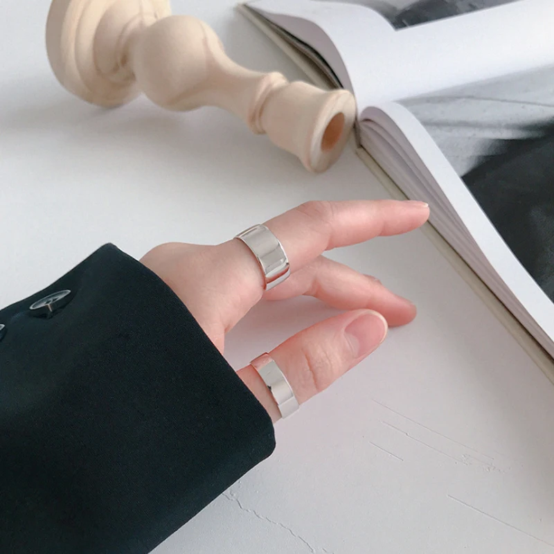 F.I.N.S Classic S925 Sterling Silver Wide Ring Punk Smooth Matte Open Finger Fine Jewelry for Women Men Minimalist Accessories - Image 5