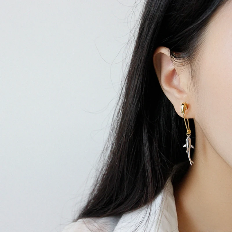 F.I.N.S 1 PC Korean 925 Sterling Silver Earring One Piece Single Shark Safe Pin Drop Earrings Personality Pendientes Plata 925 - Image 3