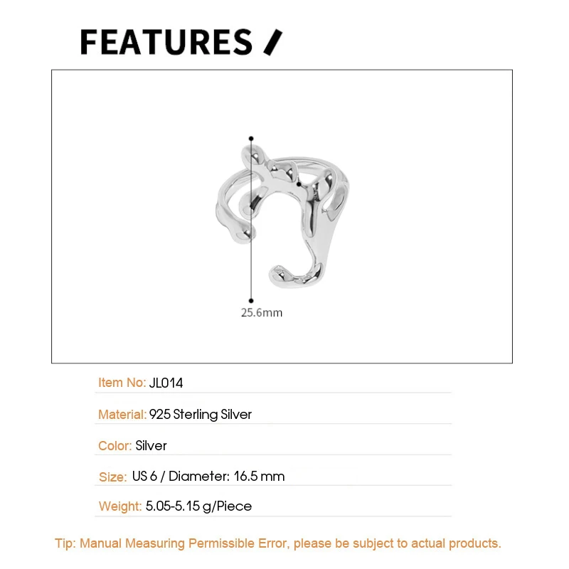 F.I.N.S Glossy Irregular S925 Sterling Silver Open Ring Smooth Branch Resizable Wedding Rings for Women Men Finger Jewelry - Image 5
