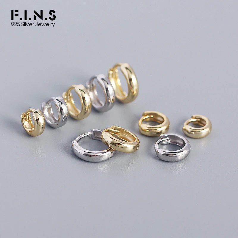 F.I.N.S 925 Sterling Silver Gold 5mm-9 mm Circle Huggies Piercing Smooth Circle Round Pendientes Hoop Earring 2021 Wedding Gift