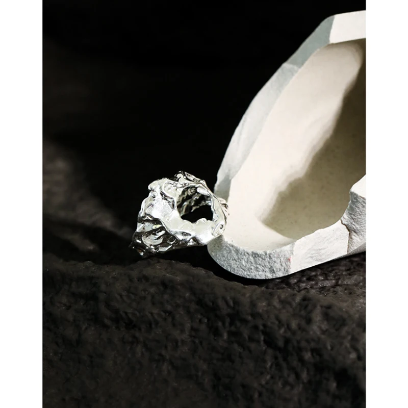 F.I.N.S Unique Design Texture Authentic S925 Sterling Silver Rings Irregular Hollow Uneven Surface Finger Ring Prevent Allergy - Image 2