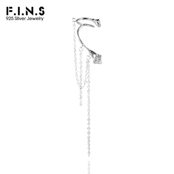 F.I.N.S 1PC Original Calla Lily S925 Sterling Silver Clip Earring Minimalist Trendy Fringe Tassel Chain Ear Cuff Catilage Jewels