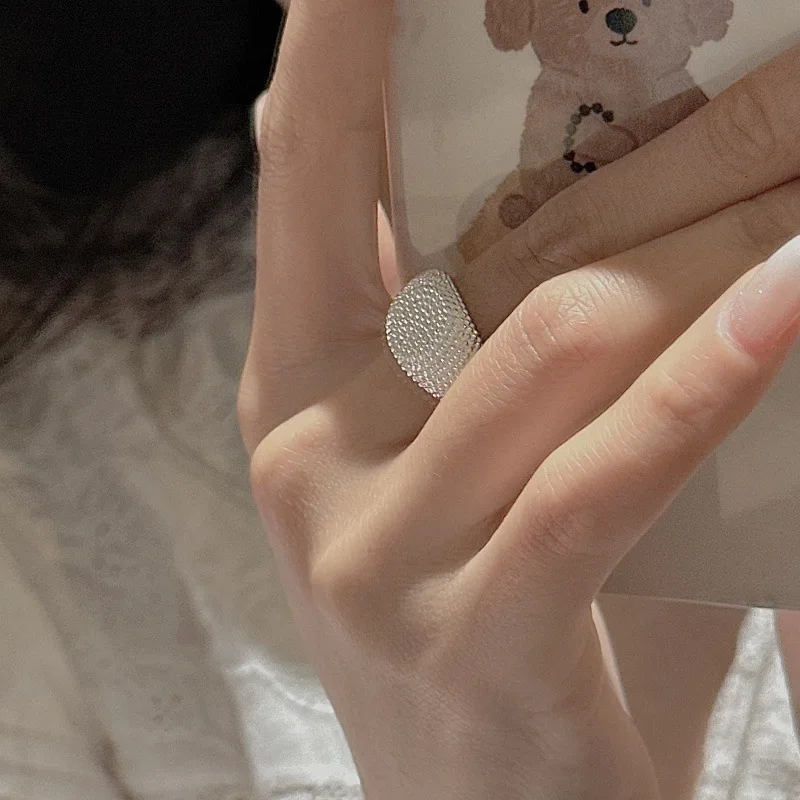 S925 Sterling Silver Korean Version of Niche Design Retro Texture Simple Basic Ring South Korea's Fashion Ring - Image 3