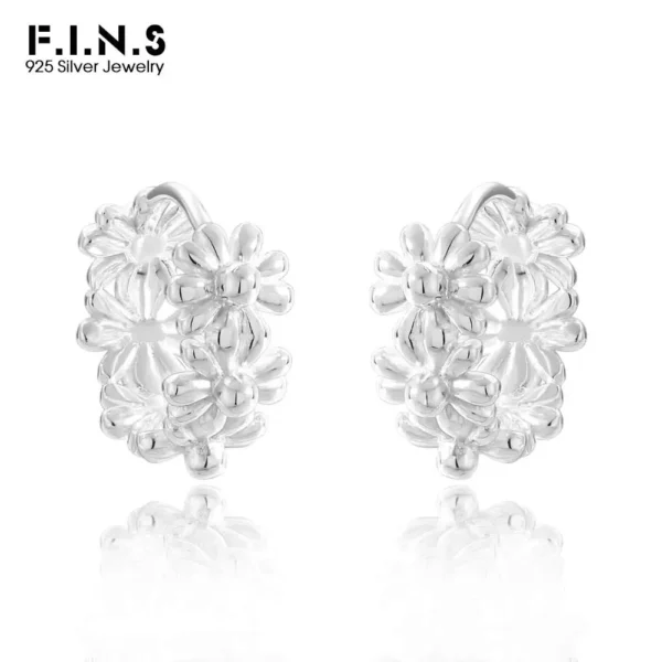 F.I.N.S Original Design S925 Sterling Silver Daisy Hoop Earrings Geometric Round Flower Piercing Ear Buckles Prevent Allergy