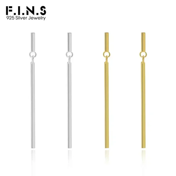 F.I.N.S MInimalism S925 Sterling Silver Square Dangle Earrings Simple Geometric Long Bar Piercing Ear Studs Fine Jewelry Gifts