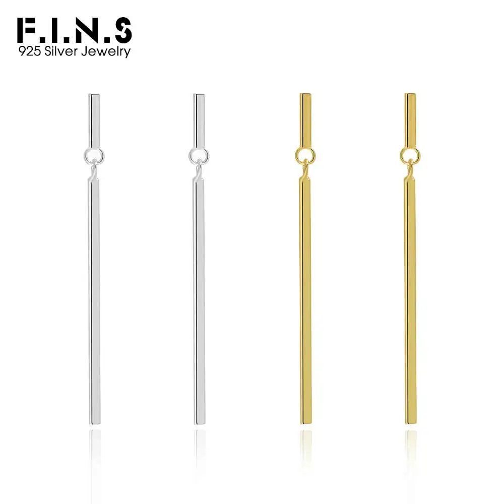 F.I.N.S MInimalism S925 Sterling Silver Square Dangle Earrings Simple Geometric Long Bar Piercing Ear Studs Fine Jewelry Gifts