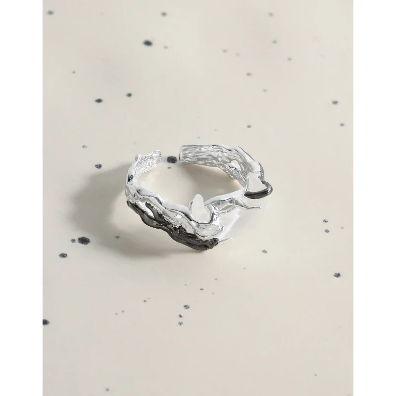 F.I.N.S Original Moon S925 Sterling Silver Ring Color Sepaparation Irregular Open Adjustable Finger Fine Jewelry Accessories - Image 2