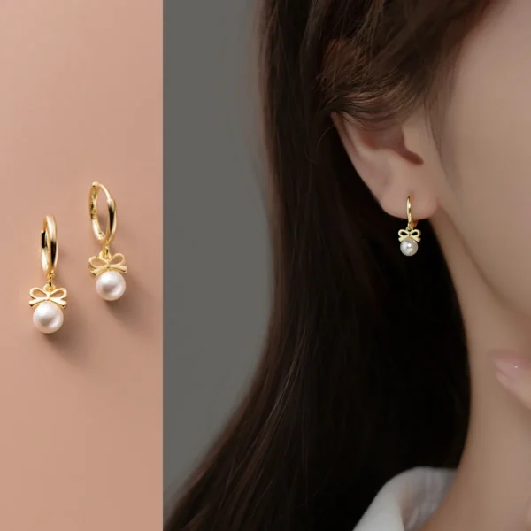 S925 Sterling Silver Cute Bow Delicate Pearl Earrings High Quality Unique Design Fashion Jewelry Accessories Gift