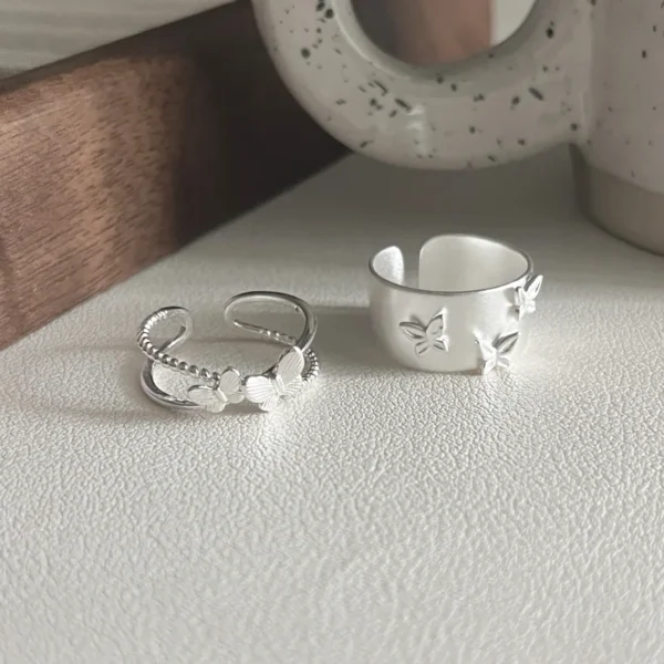 Perfect S925 Sterling Silver Butterfly Ring Niche Design Wide Matte Luxury Advanced Sense Index Finger Ring.