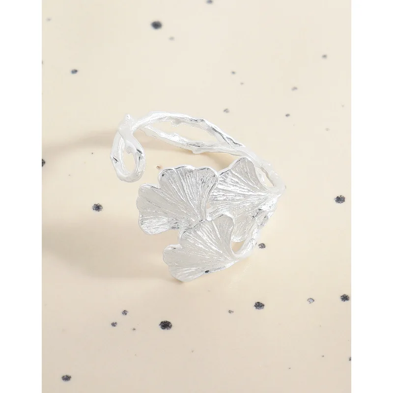 F.I.N.S Original S925 Ginkgo Leaves S925 Sterling Silver Ring Plant Index Mid Finger Fine Jewelry Accessories Anti Allergy - Image 2