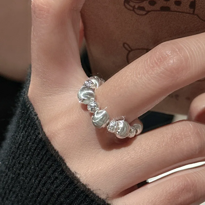 F.I.N.S Korean Pure 925 Sterling Silver Cat Eye Bead Ring Simple Glitter Beads Handmade Adjustable Fine Jewelry Anti-Allergic - Image 2