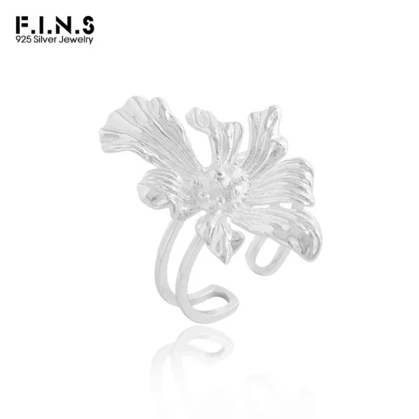 F.I.N.S Original Large Flower S925 Sterling Silver Ring Exaggerated Irregular Floral Index Finger Fine Jewelry For Decoration