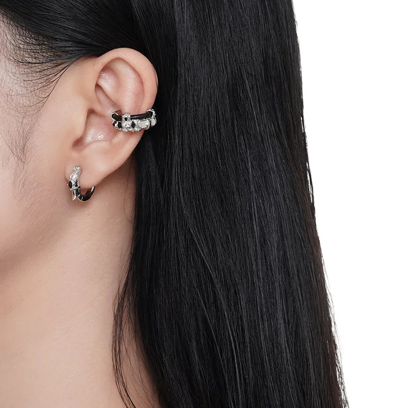 F.I.N.S Original S925 Sterling Silver Leather Rope Round Hoop Earrings Irregular Texture Handmade Ear Buckles Fine Jewelry Gifts - Image 4