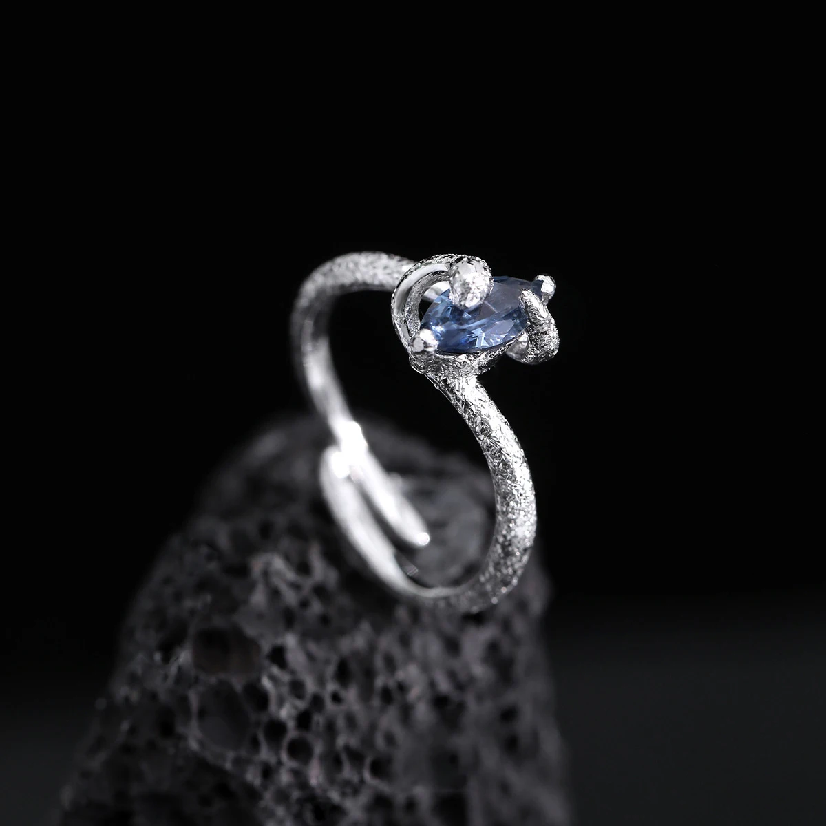 F.I.N.S Brushed Snake Blue Zirconia S925 Sterling Silver Ring Open Adjustable Index Mid Finger Hypoallergenic Fine Jewelry - Image 2