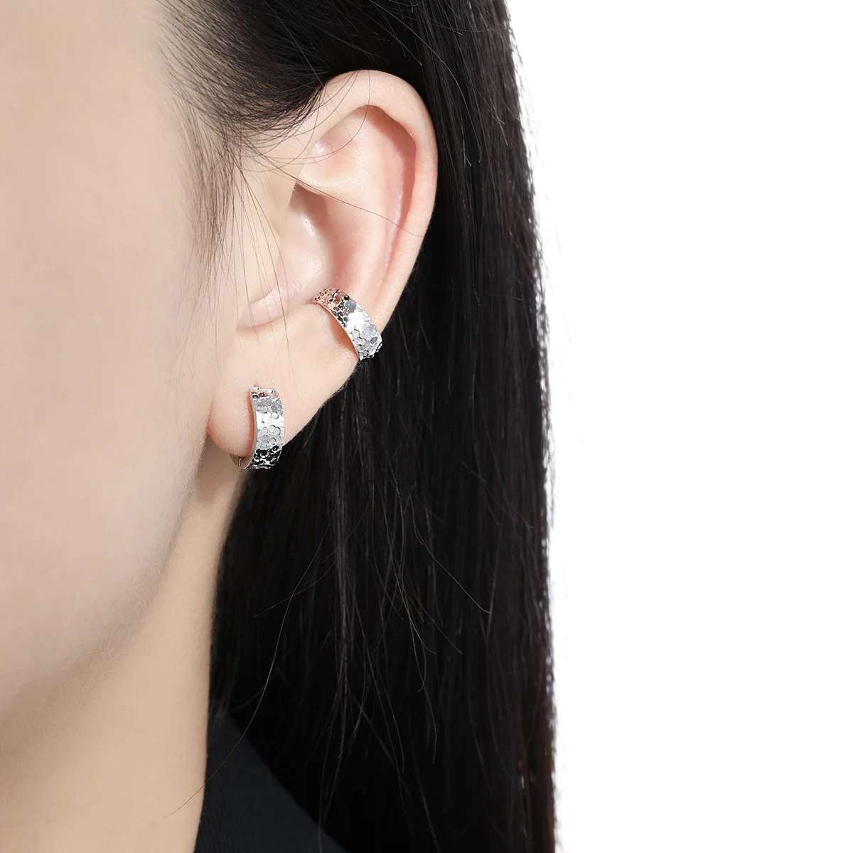 F.I.N.S Original Scale S925 Sterling Silver Ear Buckle Women Temperament 6MM 8MM 10MM Round Uneven Piercing Hoop Earrings Jewels - Image 3