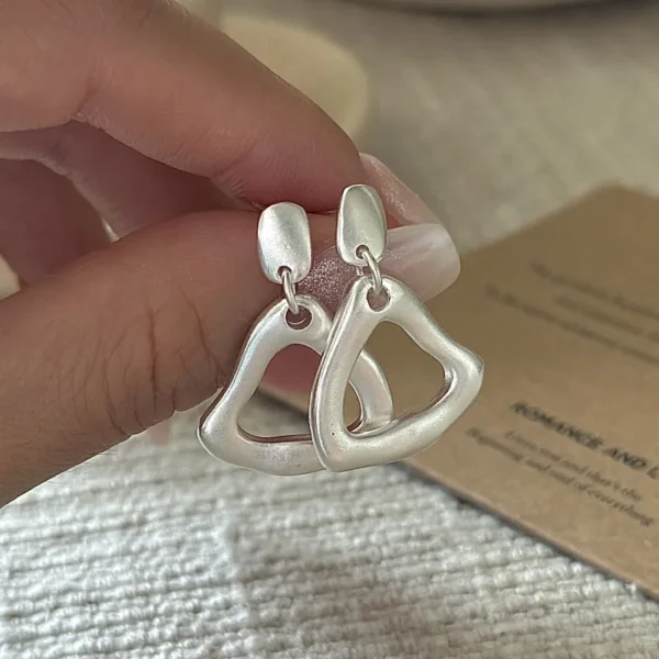 S925 Silver Matte Triangle Earrings Korean Vintage Style Textured Minimalist Dainty Wholesale Jewelry for Women