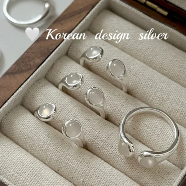 CHOZON S925 Solid Silver U-Shape White Chalcedony Ring French Minimalist Wholesale Stacking Jewelry for Women