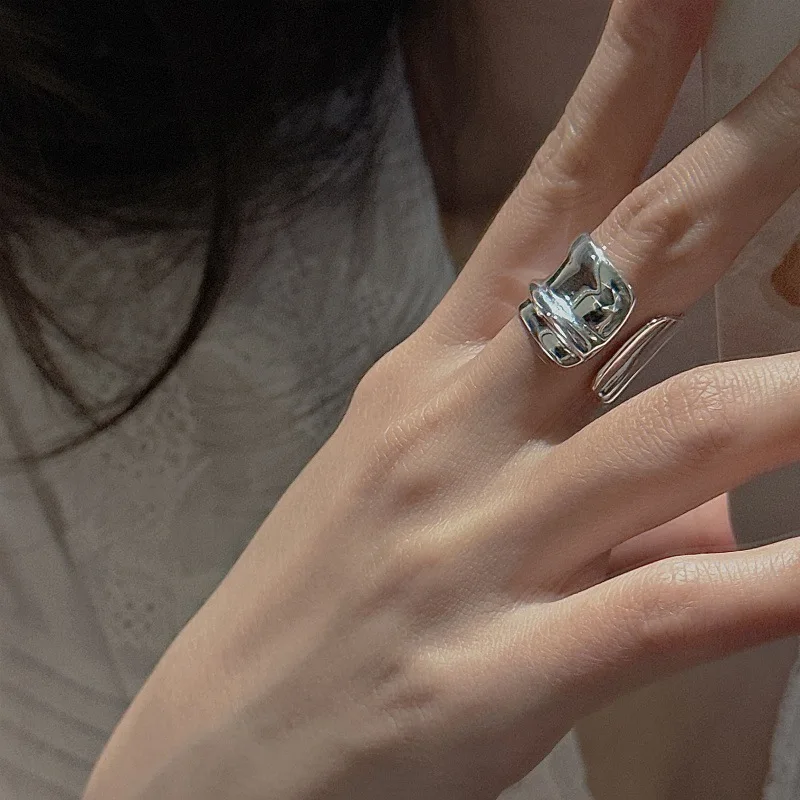 S925 Silver Wide Band Ring Korean Vintage Style Textured Minimalist Dainty Wholesale Jewelry for Women - Image 3