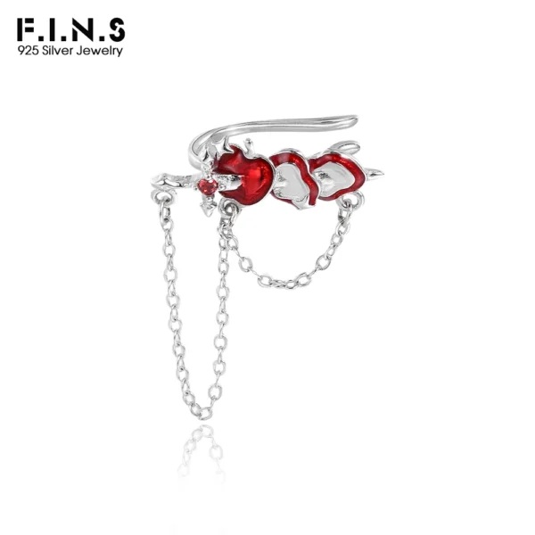 F.I.N.S 1Piece Original Sword-Shaped Apple Pure S925 Sterling Silver Clip Earring Fashion Chain Tassel Catilage Fine Jewelry