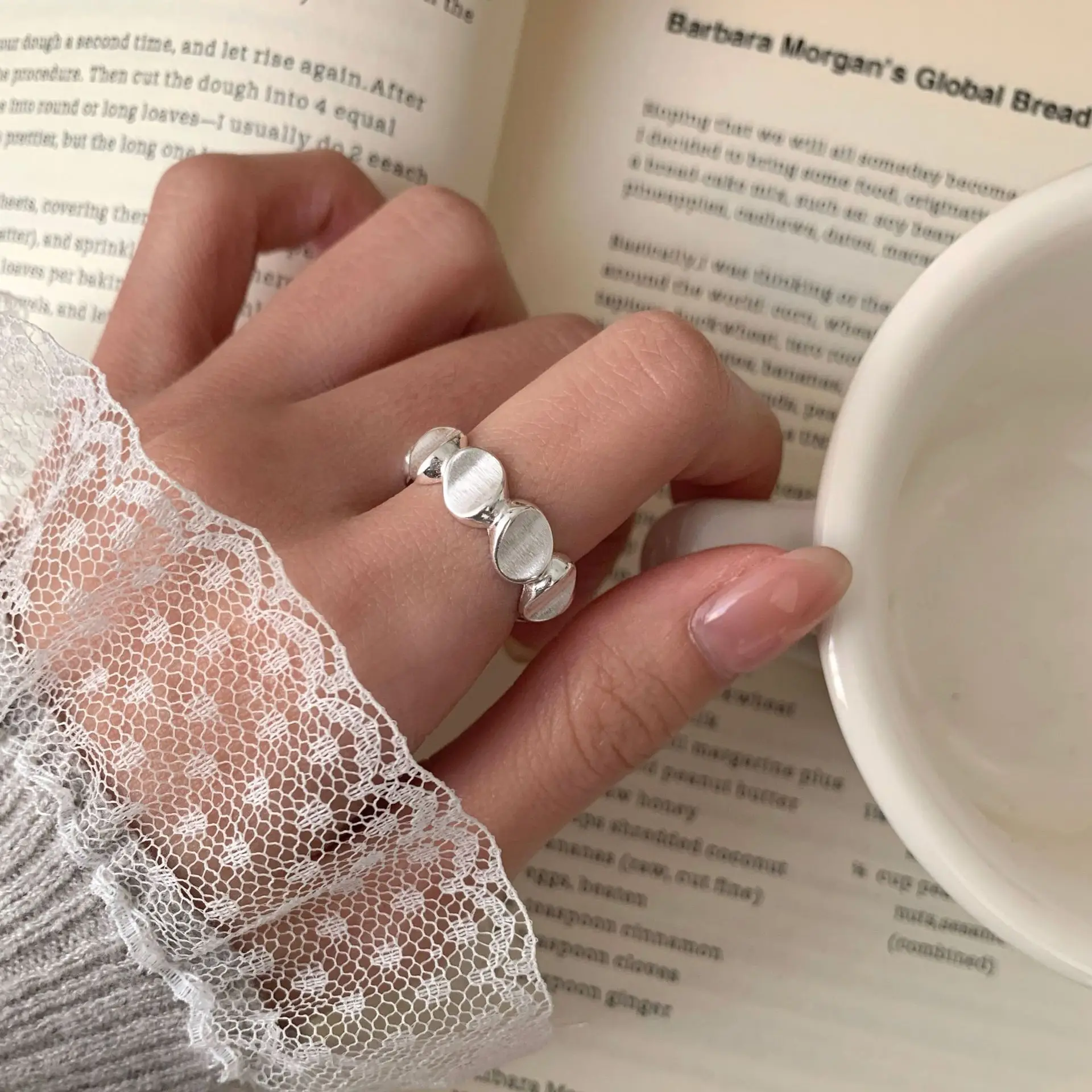 CHOZON S925 Solid Silver Brushed Disc Ring French Industrial Wholesale Stacking Jewelry for Women - Image 4