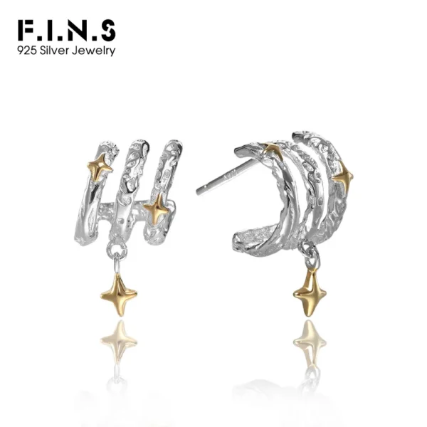 F.I.N.S Original Double Color Star S925 Sterling Silver Stud Earrings Unique Irregular Layered Piercing Ear Fine Jewelry Gifts