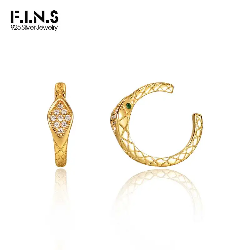 F.I.N.S 1Piece S925 Sterling Silver Zircon Small Snake Ear Clip Stackable Snake Texture Earcuff Fashion Fine Jewelry Accessories