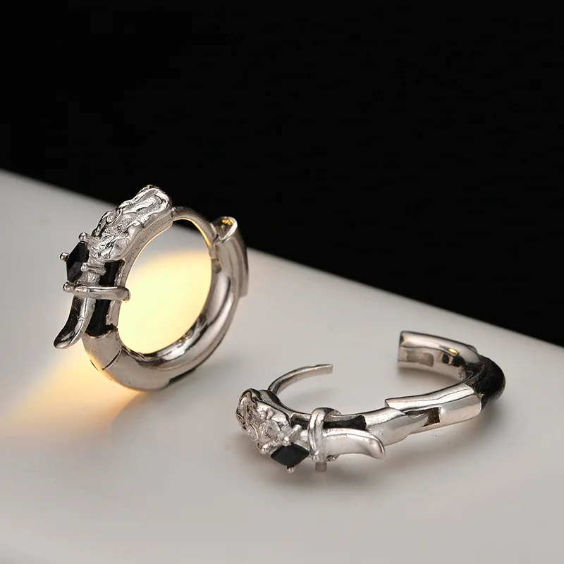 F.I.N.S Original S925 Sterling Silver Leather Rope Round Hoop Earrings Irregular Texture Handmade Ear Buckles Fine Jewelry Gifts - Image 2