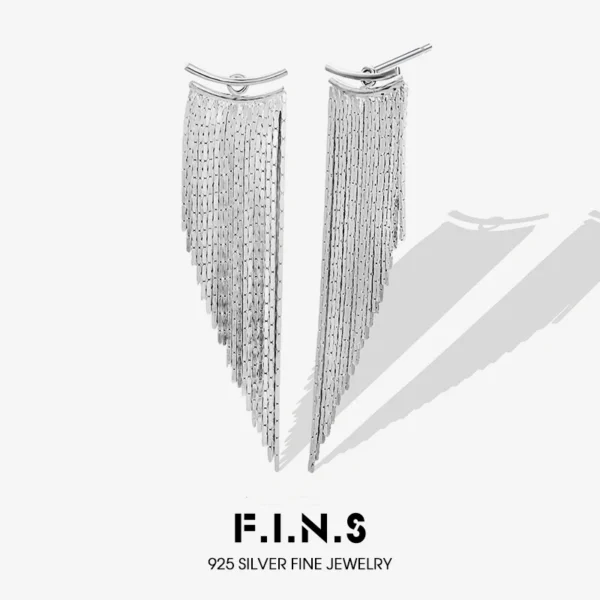 F.I.N.S S925 Sterling Silver Long Tassel Drop Earrings Luxury Design Piercing Fringe Hanging Ear Studs Prevent Allergy Jewelry