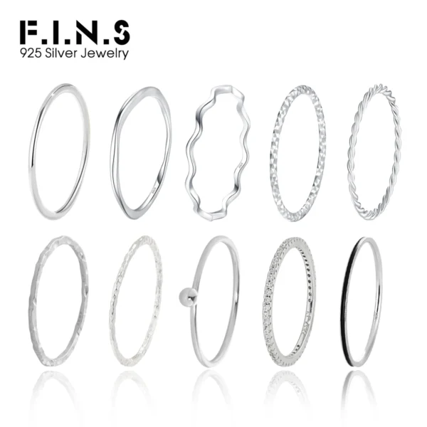 F.I.N.S Simple 925 Sterling Silver Fashion Stackable Ring Classic Wave Geometric Minimalist Finger Rings For Women Party Jewelry