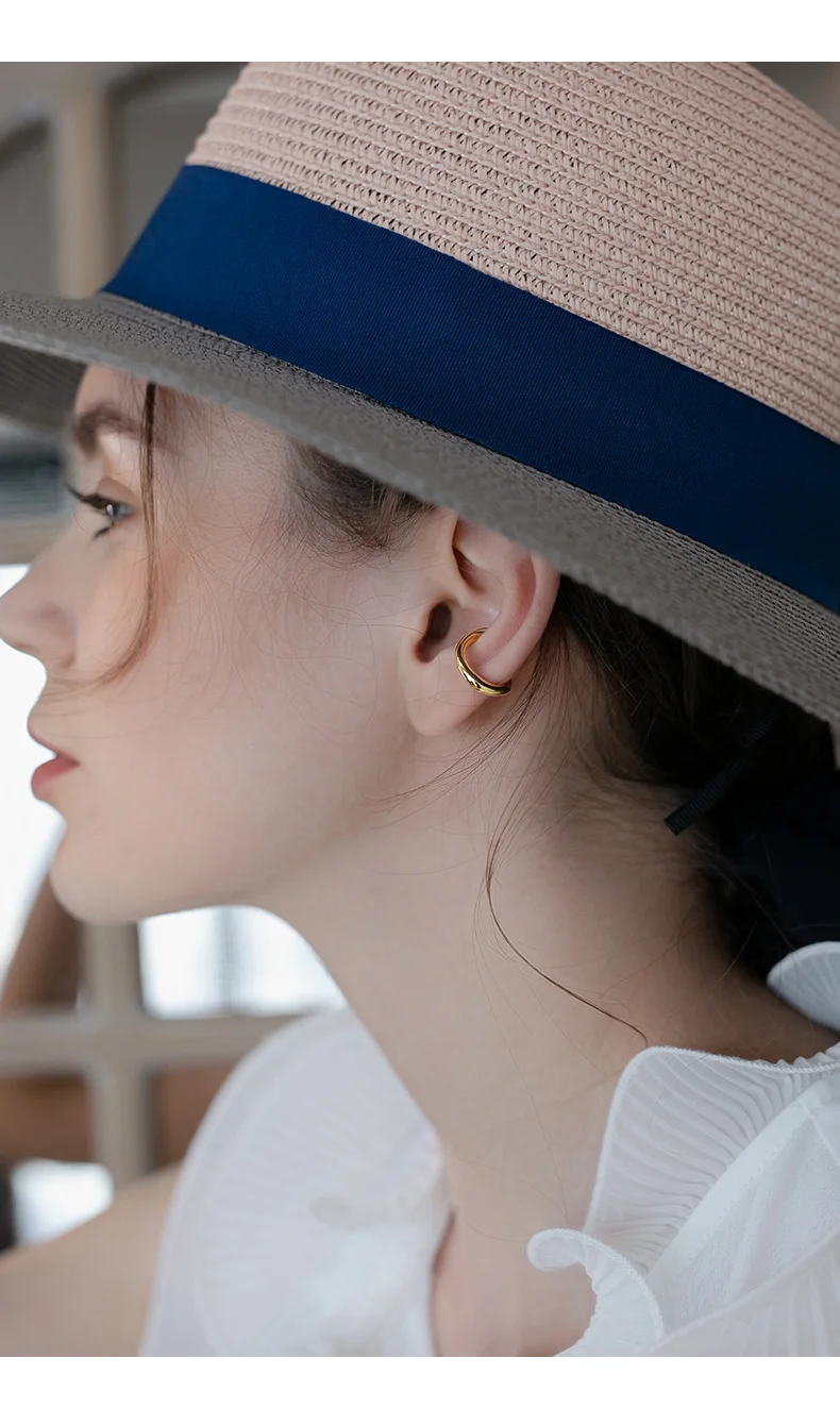 F.I.N.S Korean Style S 925 Sterling Silver Ear Clip INS Two-tones Minimalist Glossy Ear Buckle Ear Cuff without Piercing - Image 2