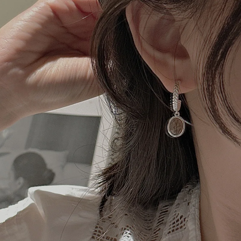 S925 Silver Rutile Quartz Earrings Korean Autumn Winter Style Textured Minimalist Dainty Wholesale Jewelry for Women - Image 3