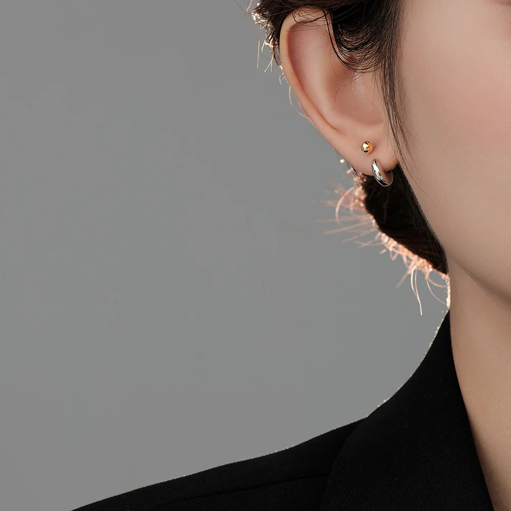 F.I.N.S Original U-Shaped S925 Sterling Silver Gold Bead Screw Earrings Minimalist Piercing Ear Studs Fashion Fine Jewelry Gifts - Image 2