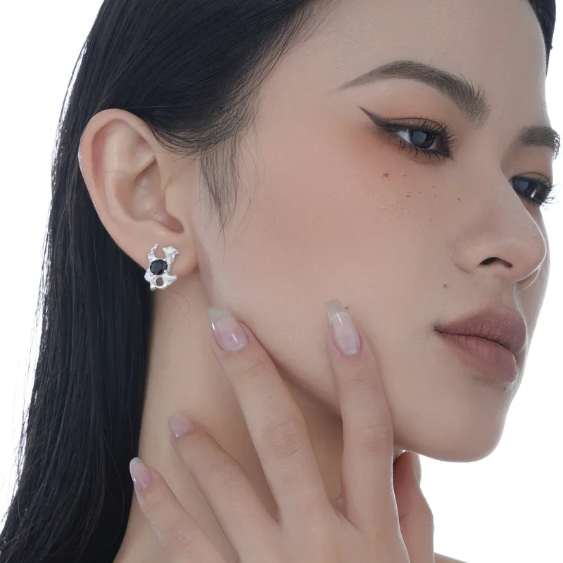 F.I.N.S 925 Sterling Silver Gold Irregular Stud Earrings France Style Wrinkle Solid Silver CZ Black Blue Zircon Ear Fine Jewelry - Image 2